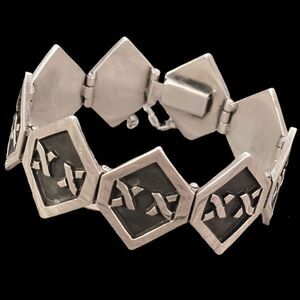Sterling Silver Victoria Cony Taxco Mexico Assymetrical Polygon Bracelet